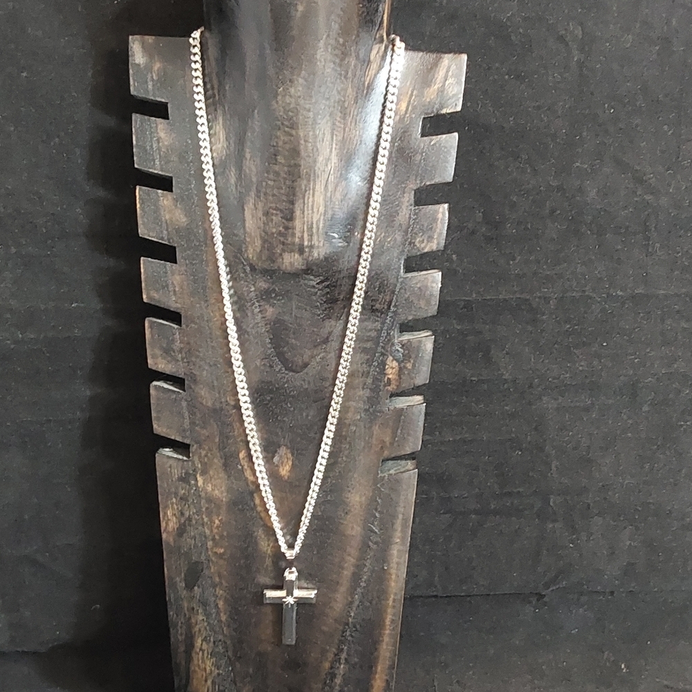 MEN'S "LAW" SILVER‎  TONE CUBAN LINK CHAIN ROPE PENDANT